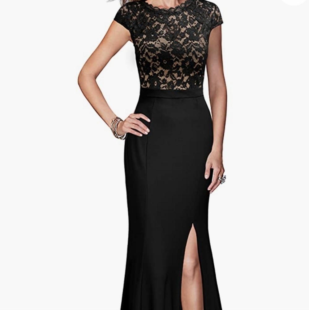 Black and lace floor length dress